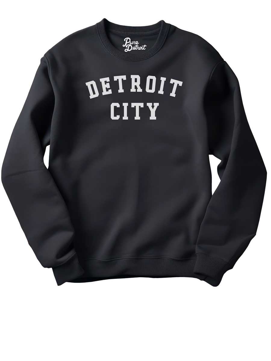 Detroit City Unisex Premium Sponge Fleece Sweatshirt - White / Black Clothing   