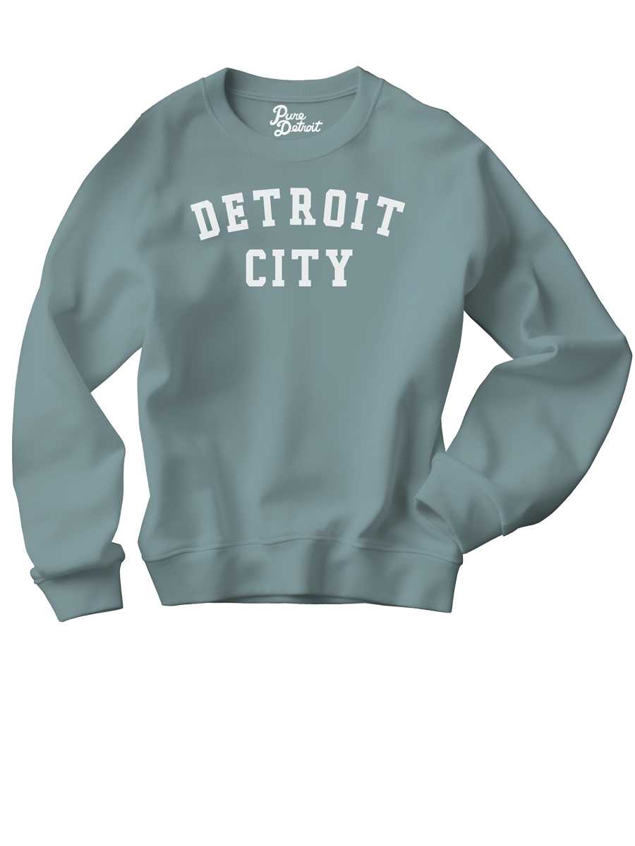 Detroit City Unisex Premium Sponge Fleece Sweatshirt - White / Lagoon Clothing