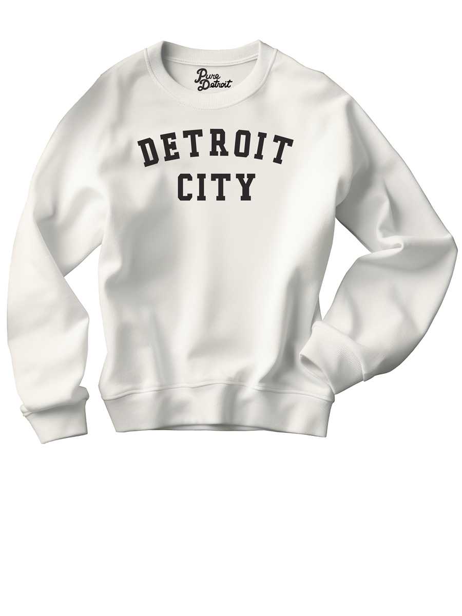 Detroit City Unisex Premium Sponge Fleece Sweatshirt - Black / White Clothing   