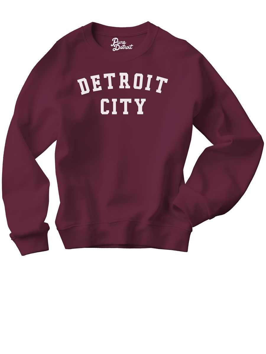 Detroit City Unisex Premium Sponge Fleece Sweatshirt - White / Maroon Clothing