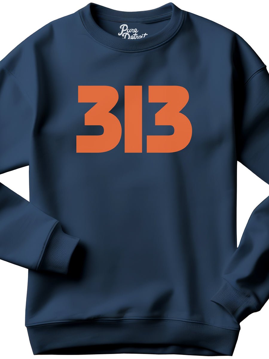 313 Modern Detroit Unisex Premium Sweatshirt - Navy / Orange Sweatshirt