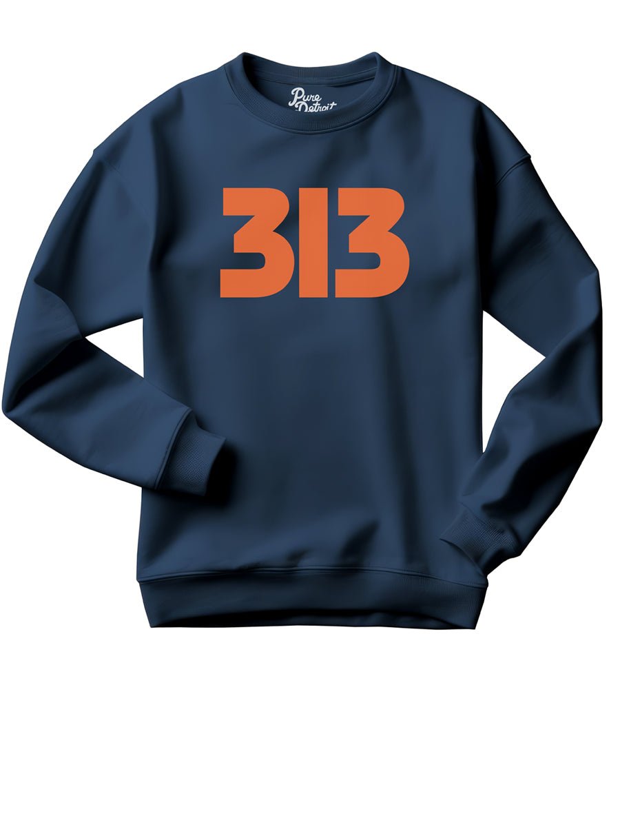 313 Modern Detroit Unisex Premium Sweatshirt - Navy / Orange Sweatshirt