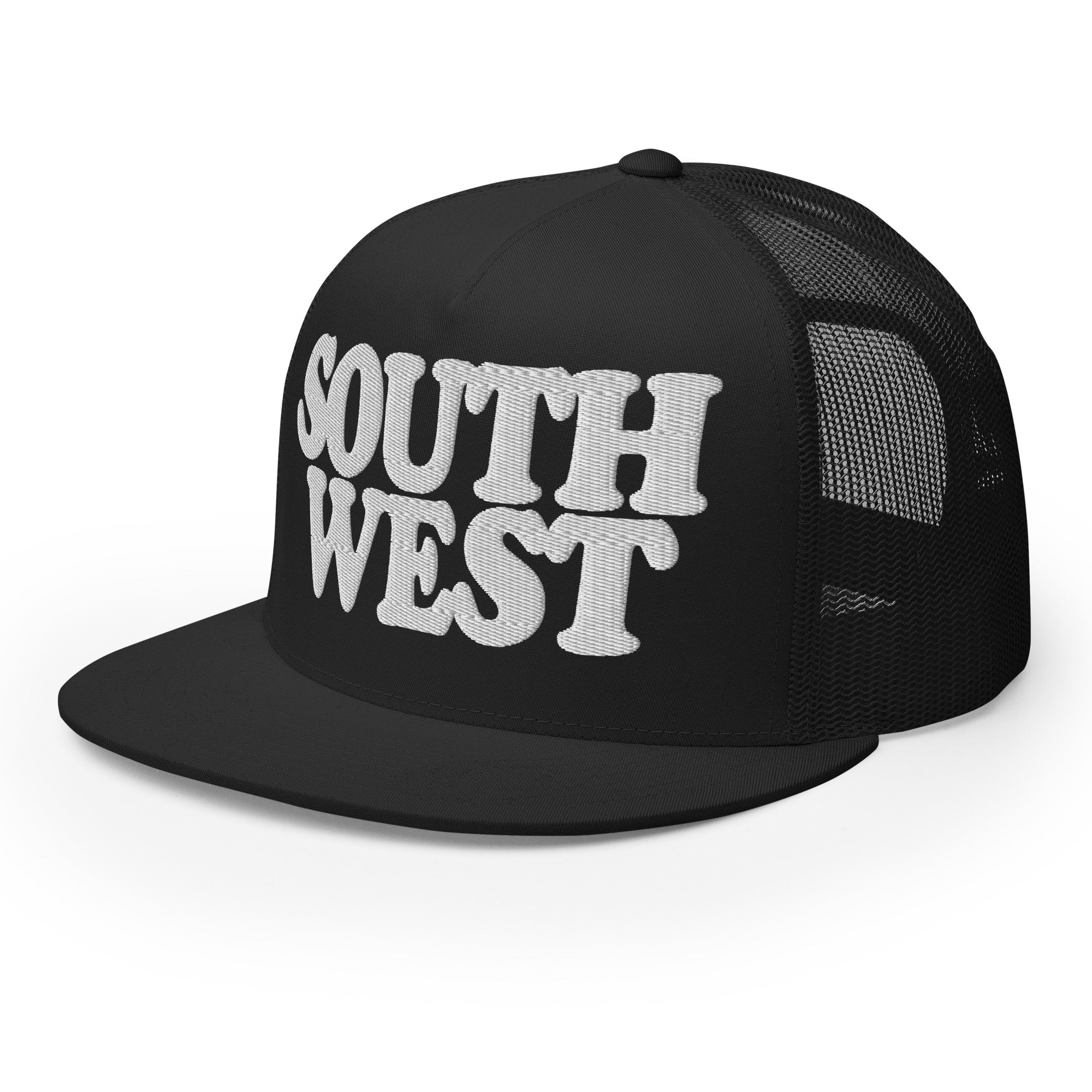 Southwest Detroit Trucker Cap - Black - Embroidered with White Hat