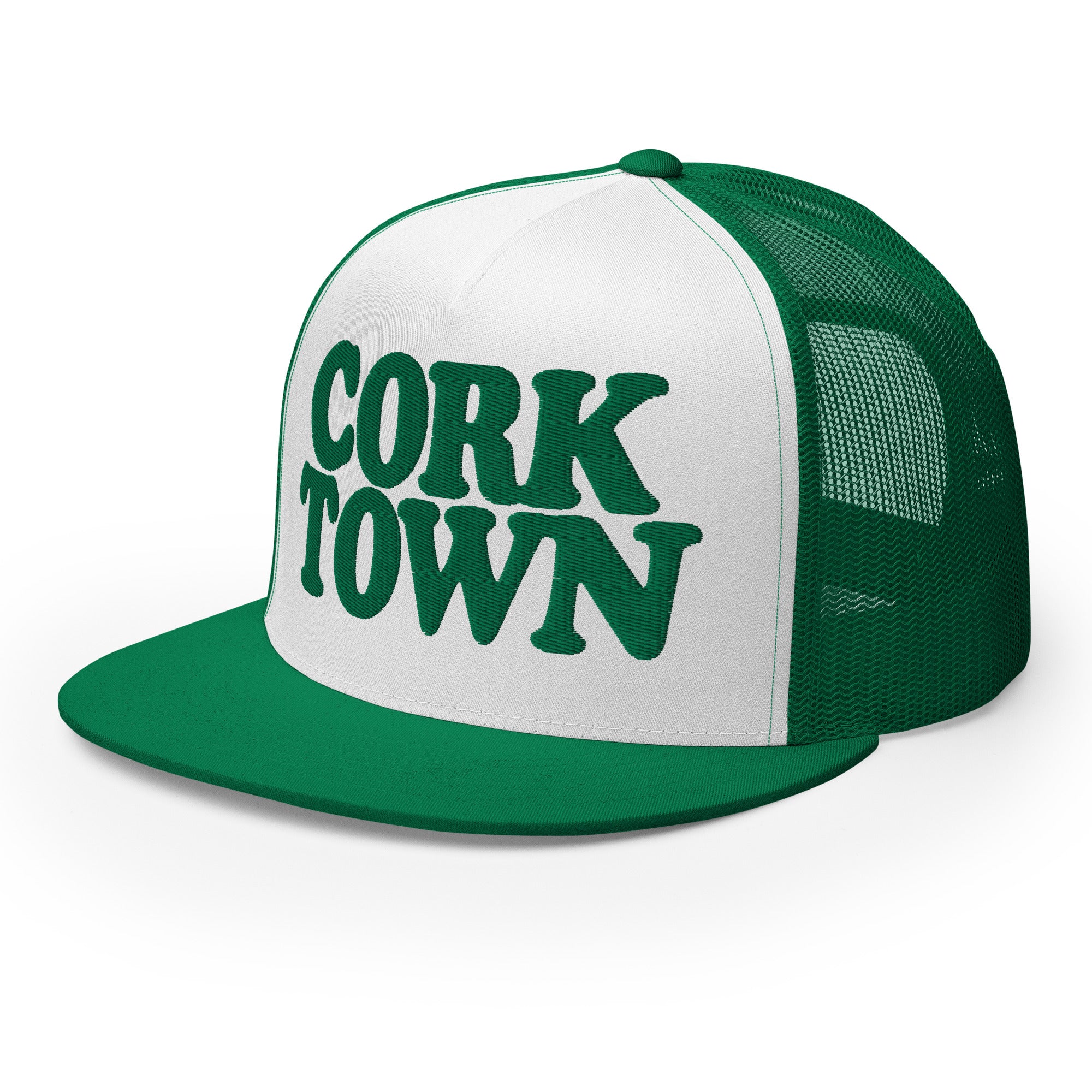 Corktown Foam Trucker Hat - Green and White - Embroidered with Green Hats