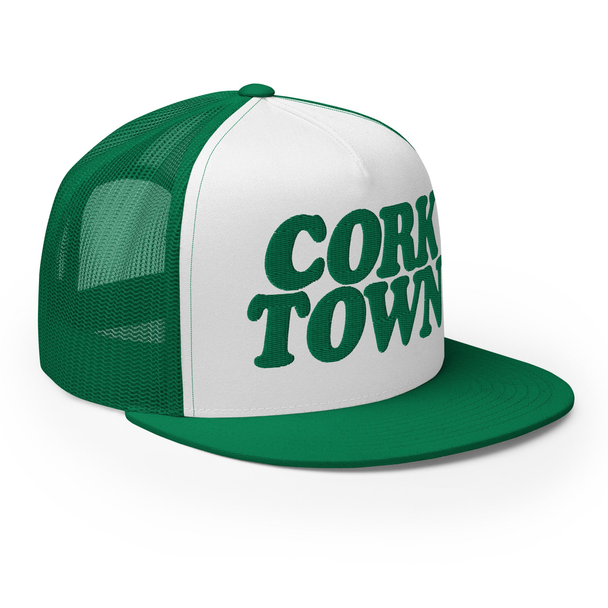 Corktown Foam Trucker Hat - Green and White - Embroidered with Green Hats