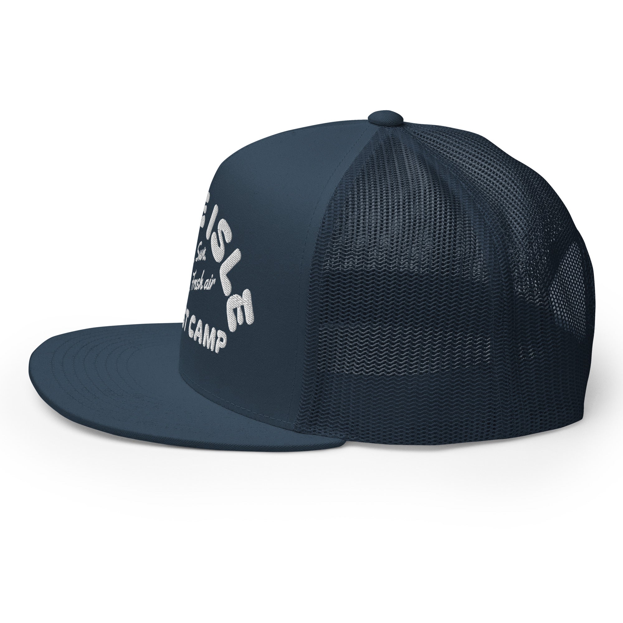 Belle Isle Nudist Camp Trucker Cap - Navy - Embroidered with White Hat