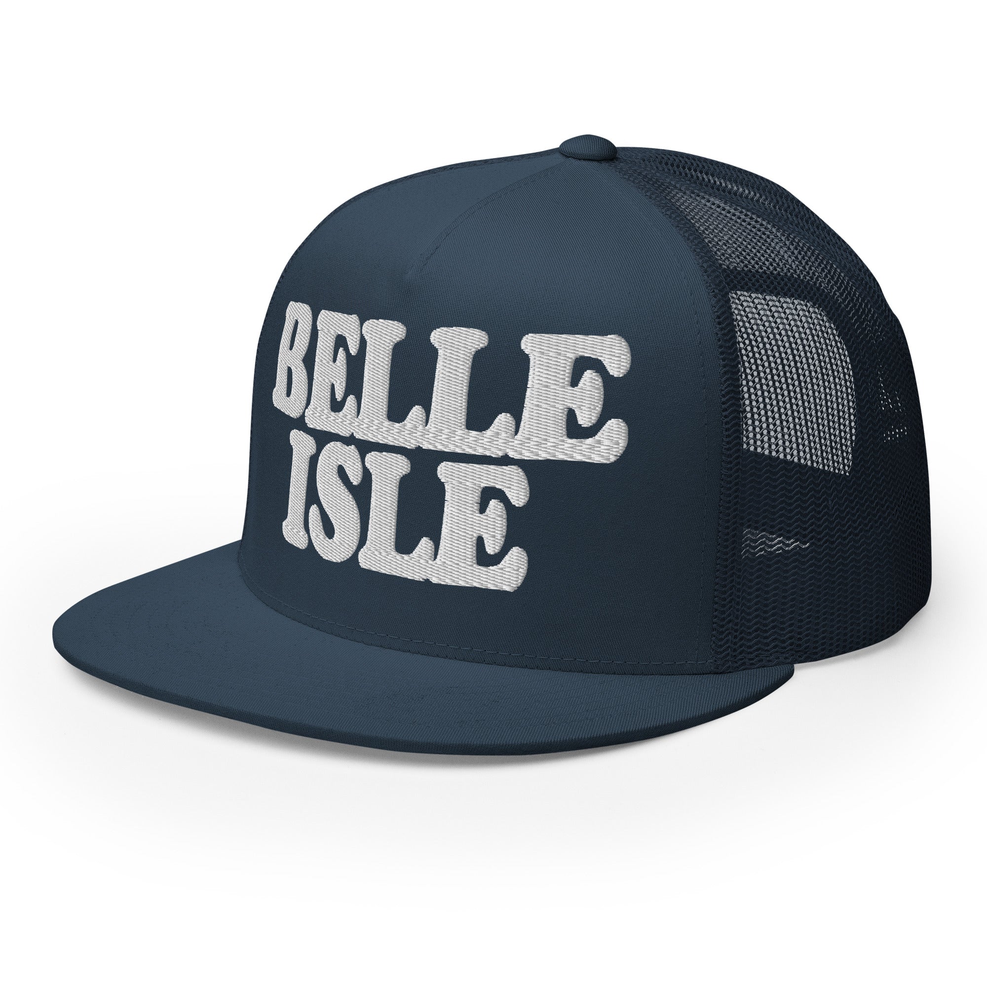 Belle Isle Detroit Trucker Cap - Navy - Embroidered with White Hat