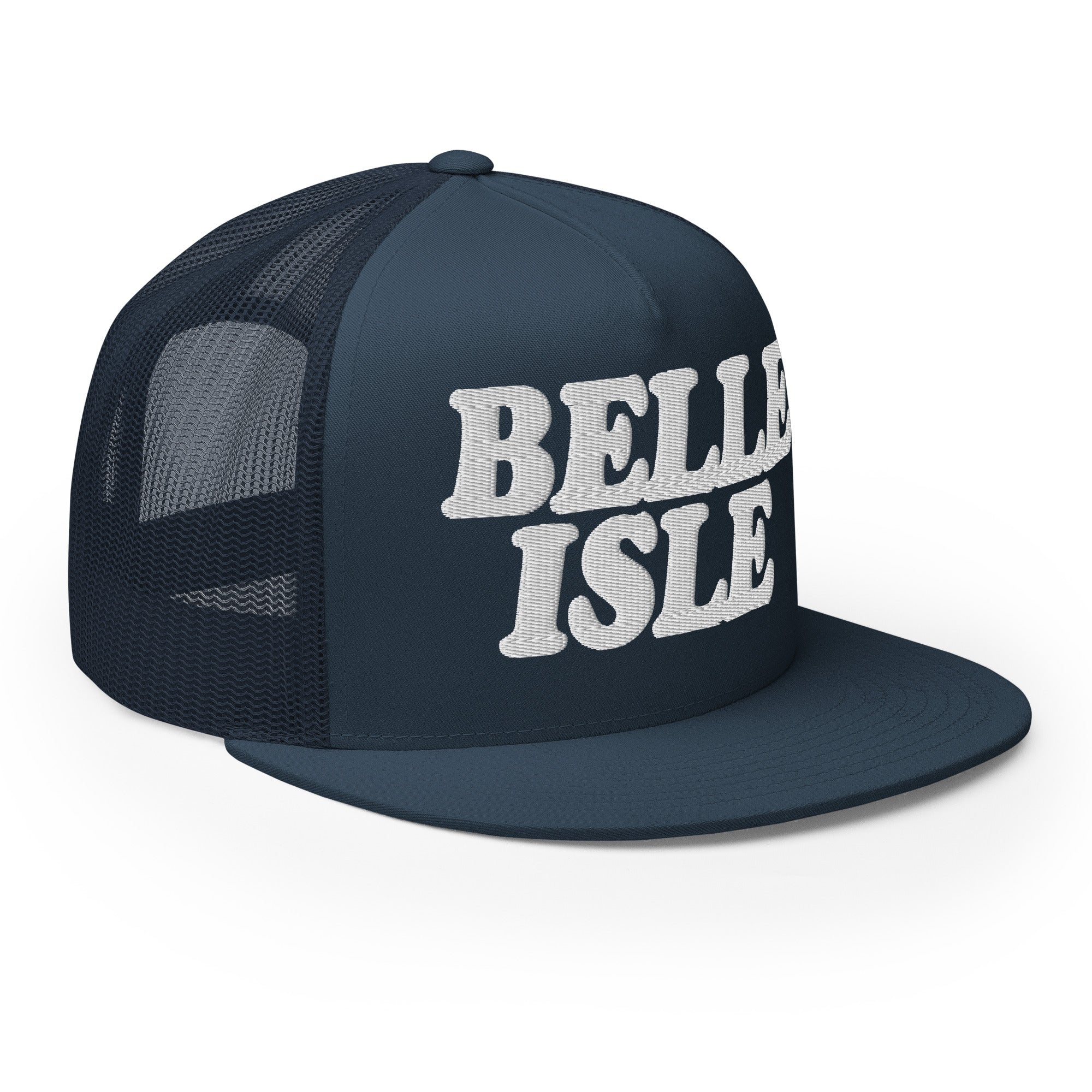 Belle Isle Detroit Trucker Cap - Navy - Embroidered with White Hat