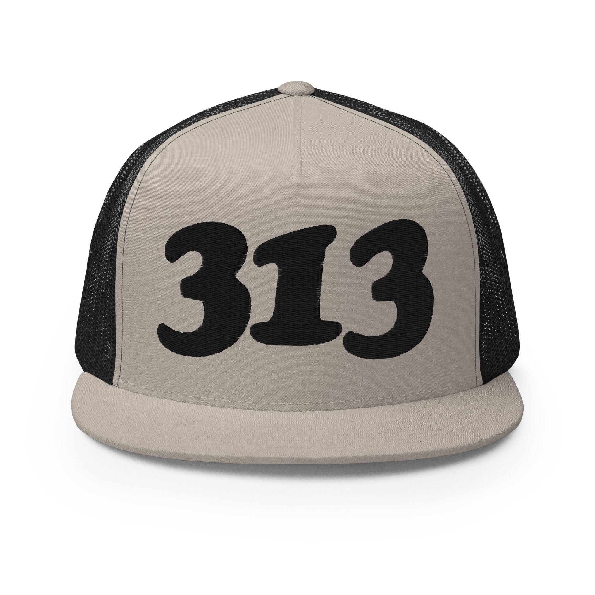 313 Detroit Trucker Cap - Black and Silver - Embroidered with Black Hat Default Title