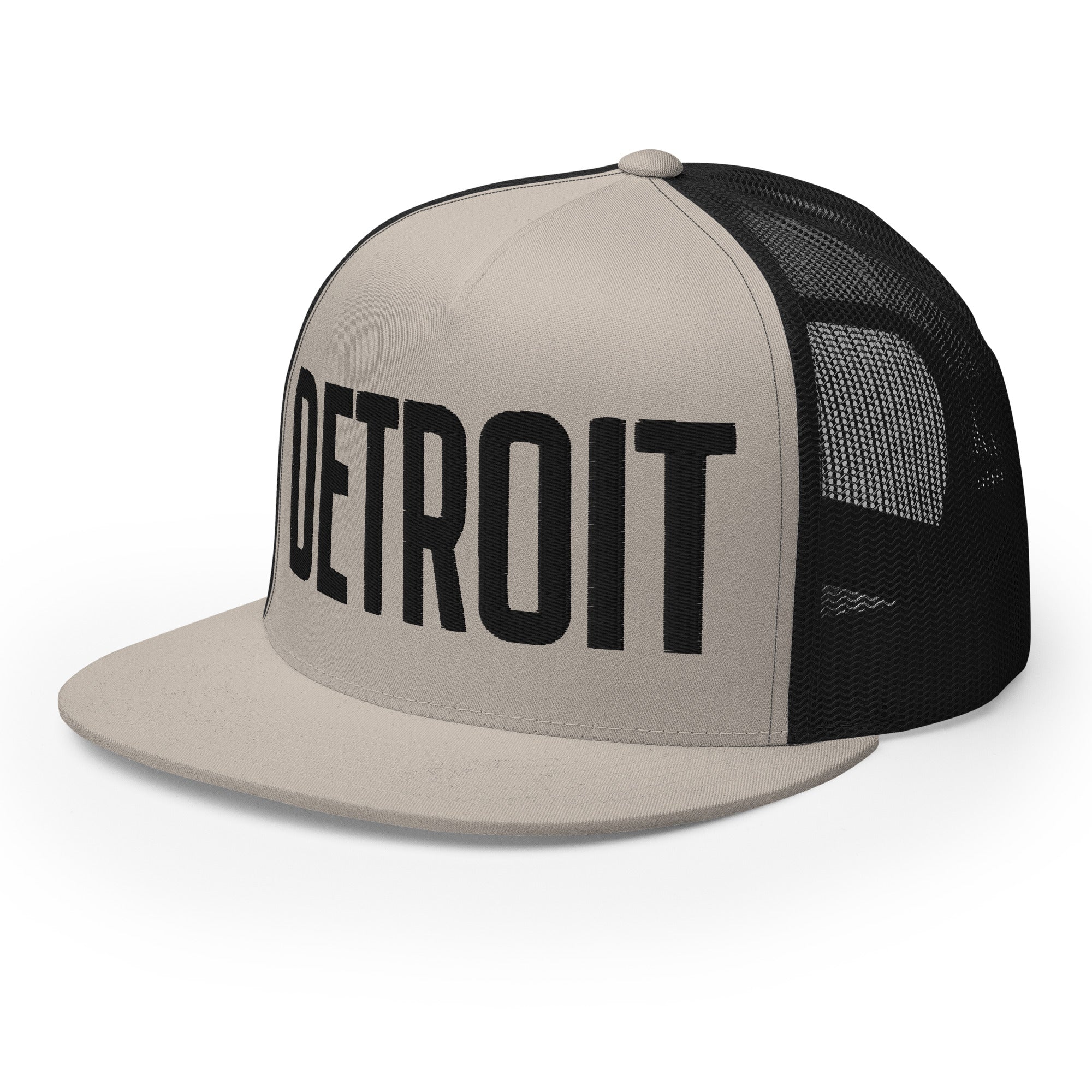 Detroit Trucker Cap - Black and Silver - Embroidered with Black Hat