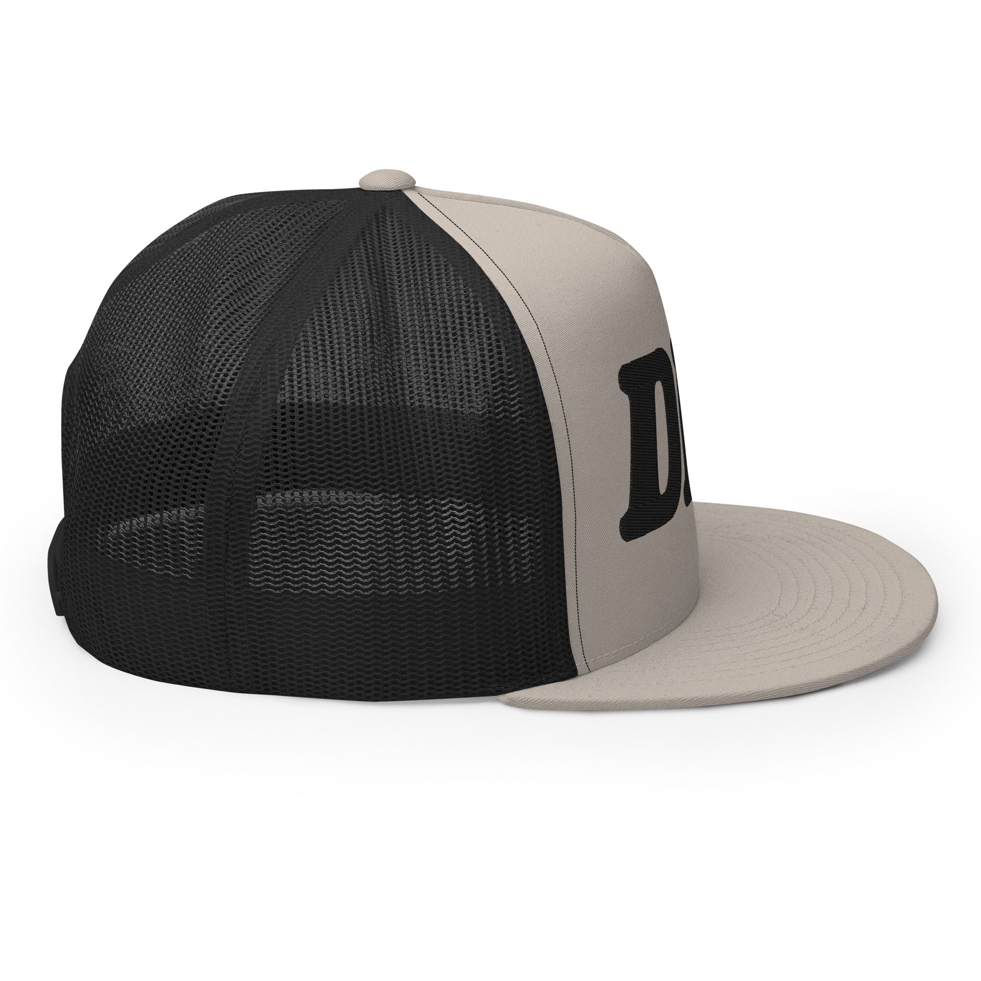 DET Detroit Trucker Cap - Black and Silver - Embroidered with Black Hat