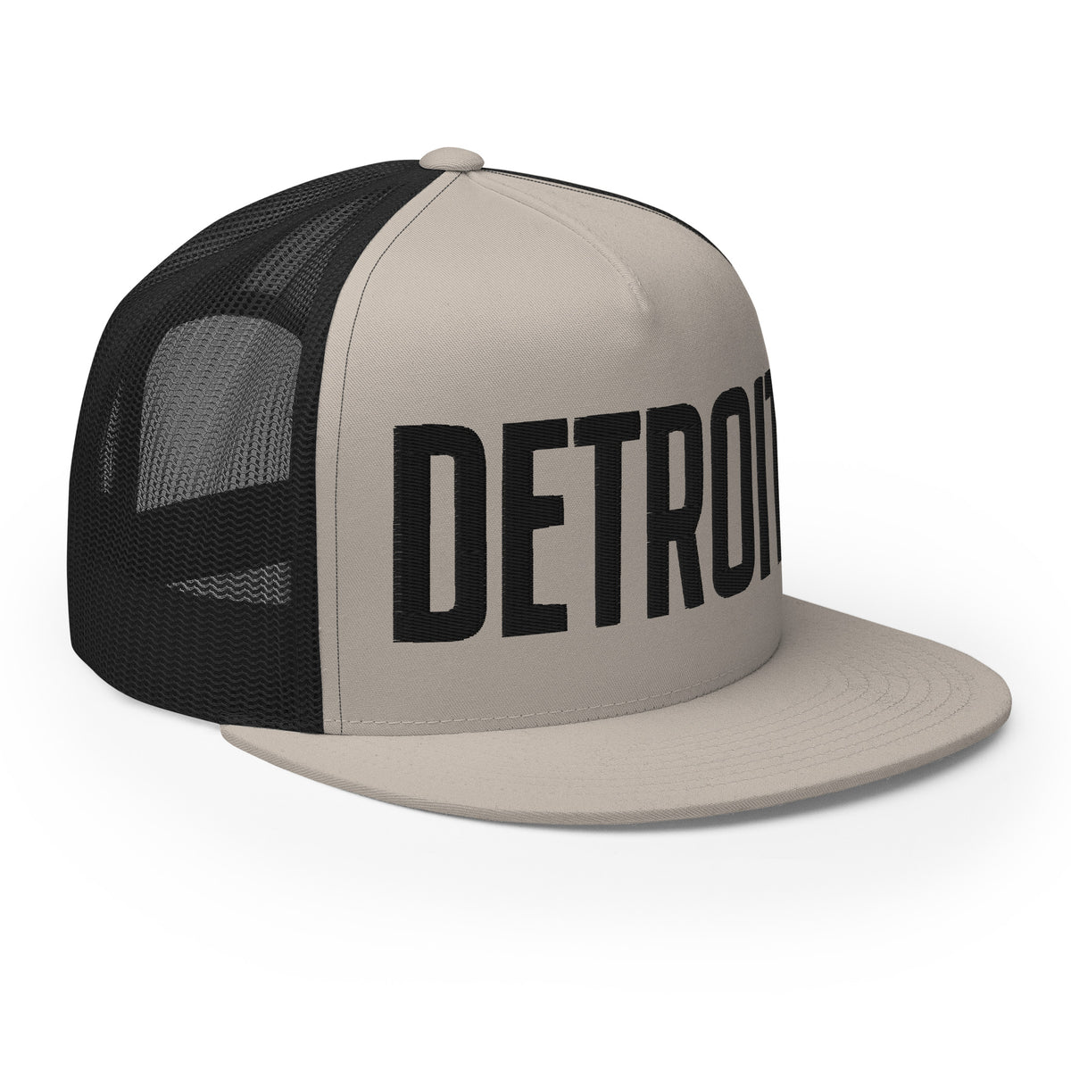 Detroit Trucker Cap - Black and Silver - Embroidered with Black Hat