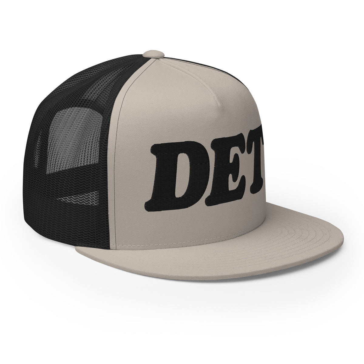 DET Detroit Trucker Cap - Black and Silver - Embroidered with Black Hat