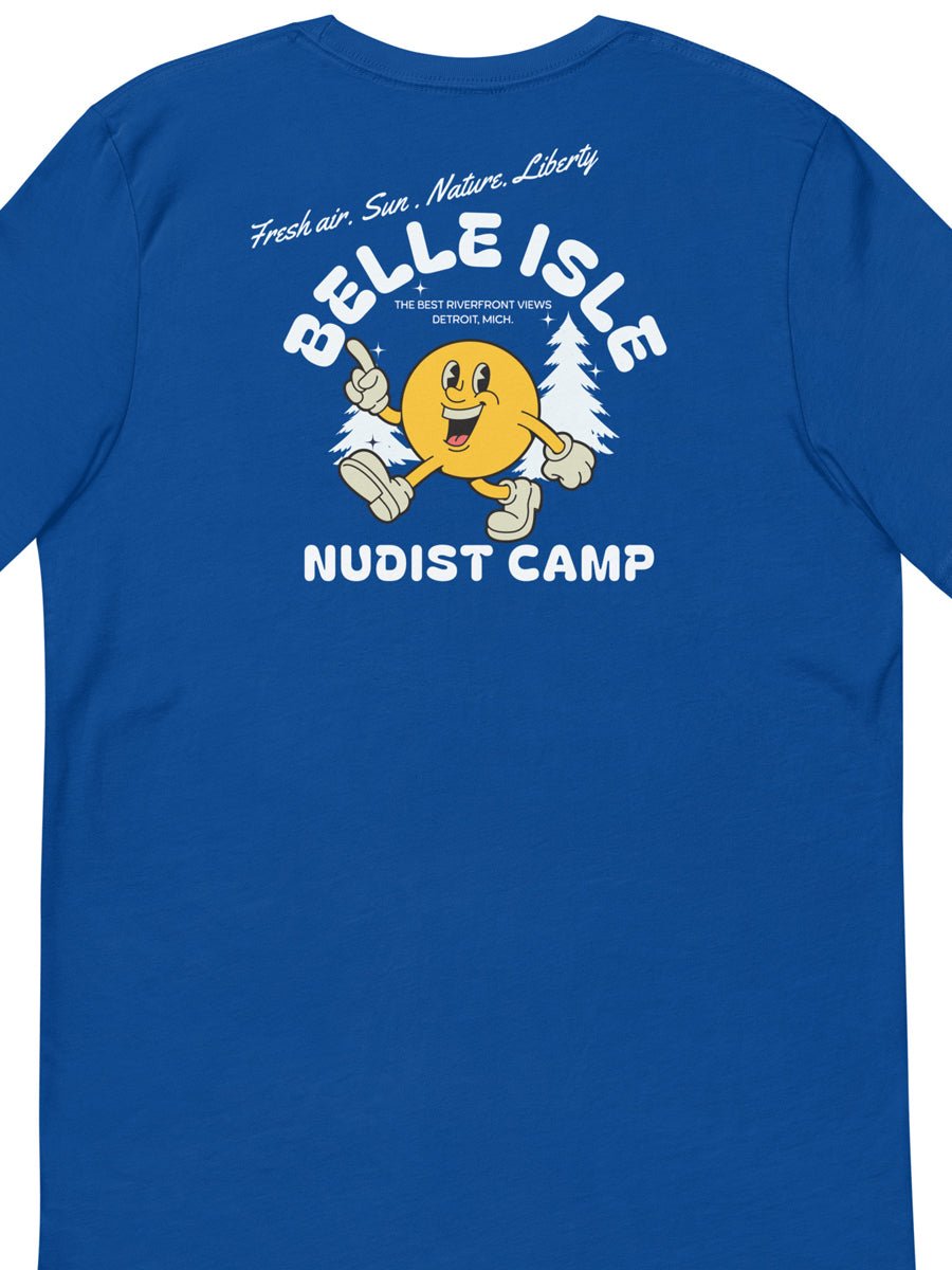 Belle Isle Nudist Camp Premium Unisex T-shirt - Royal Blue / White t-shirt