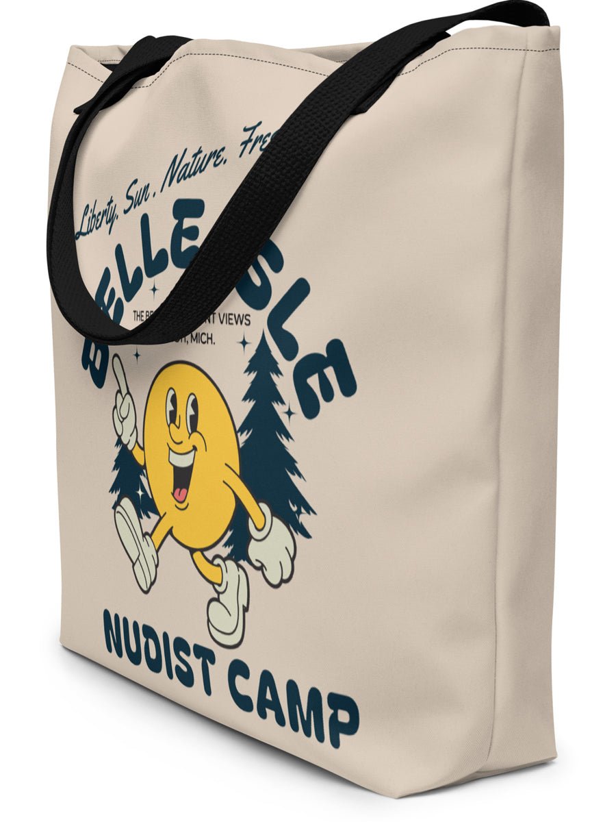 Belle isle Nudist Camp All-Over Print Large Tote Bag - 16" X 20" - Soft Cream Tote Bag