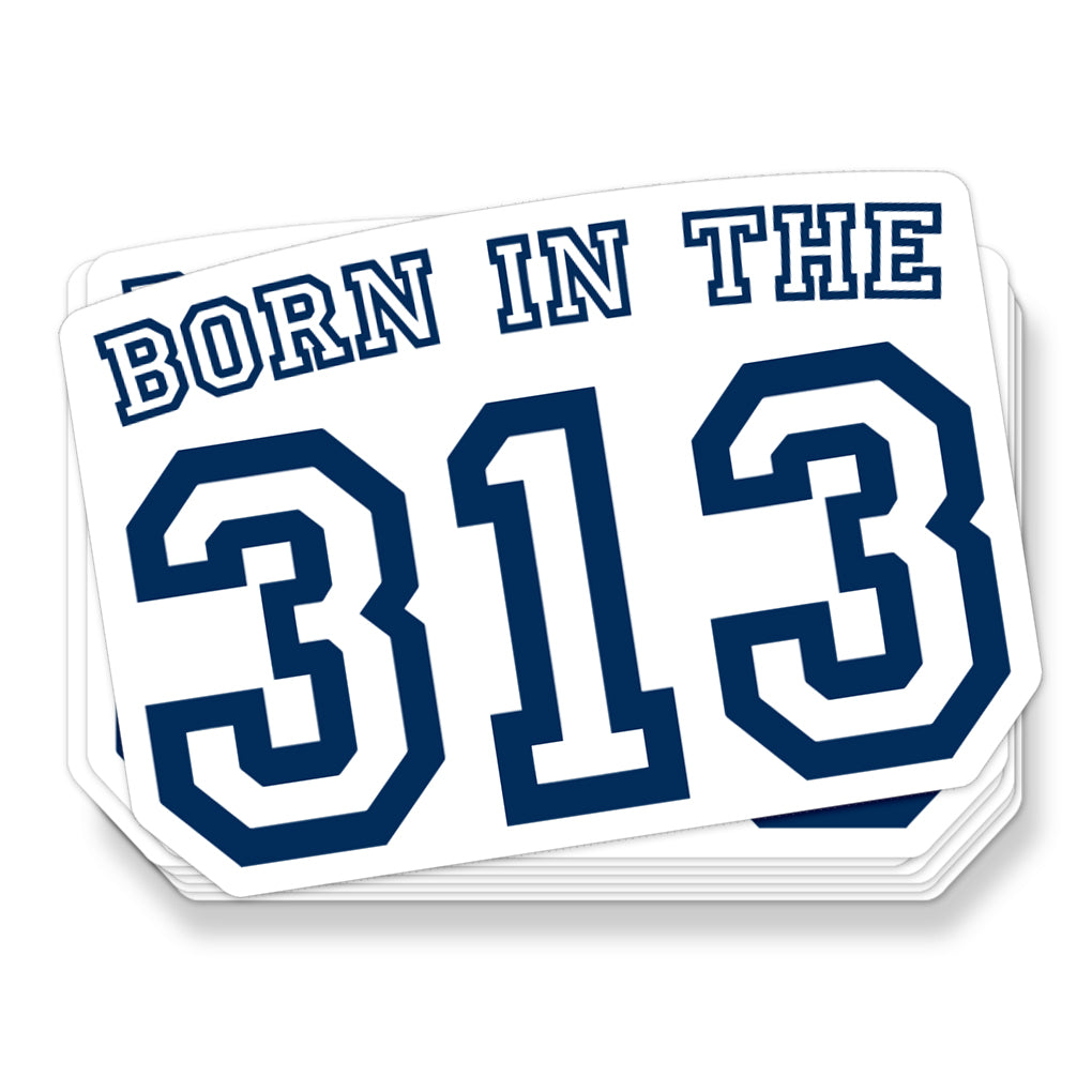 Born In The 313 Sticker - Assorted Colors Stickers & Wall Art Sticker/Decal Navy/White 