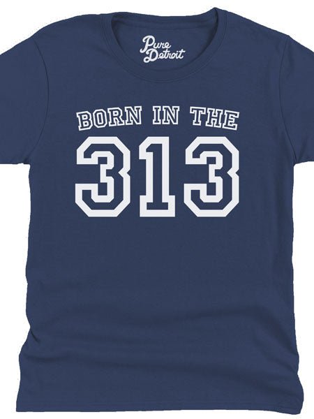 Born in the 313 Womens T-shirt - White / Navy Clothing