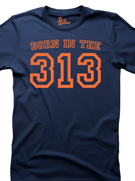 Born in the 313 Unisex T-shirt - Orange / Navy Clothing