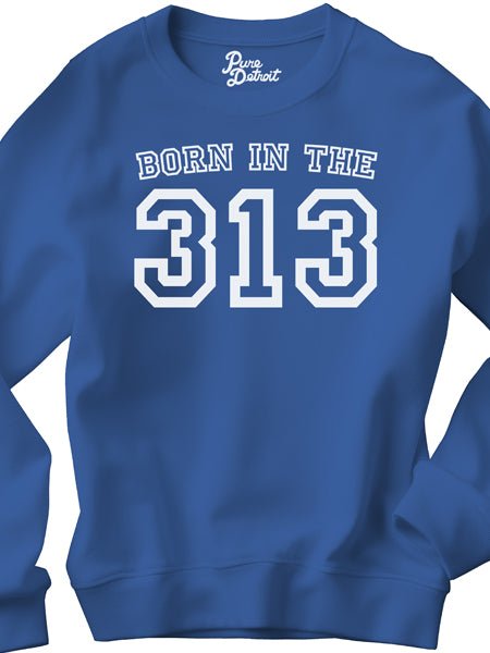 Born in the 313 Premium Sweatshirt - White / Royal Blue Clothing