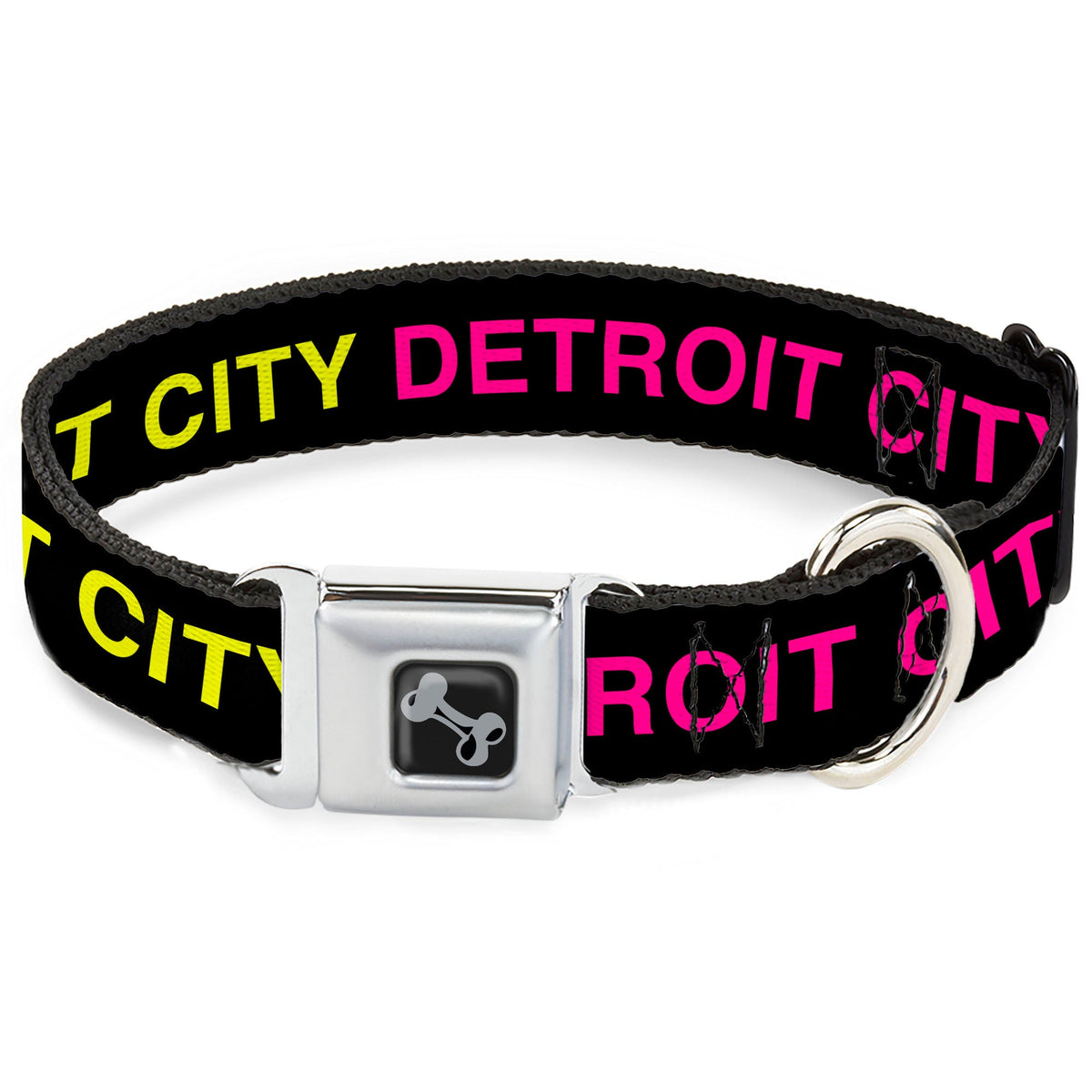 Detroit City Seatbelt Dog Collar - Black / Turquoise / Yellow / Pink Seatbelt Buckle Collars