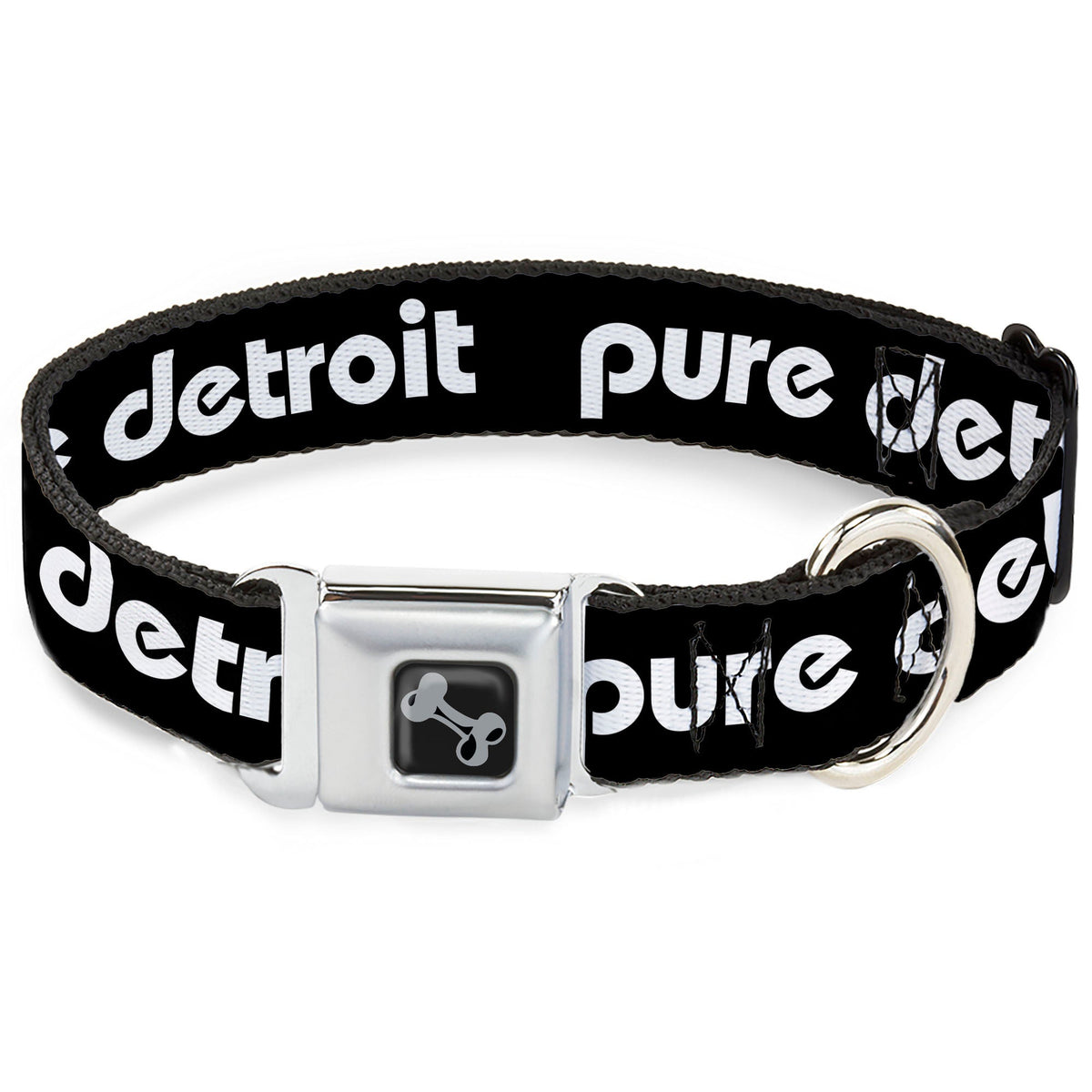 Pure Detroit Seatbelt Dog Collar - Black / White Seatbelt Buckle Dog Collars