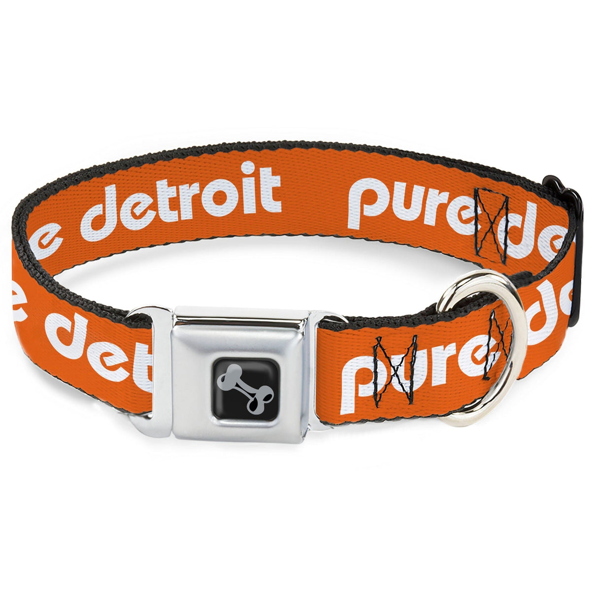 Pure Detroit Seatbelt Dog Collar - Bright Orange / White Seatbelt Buckle Dog Collars
