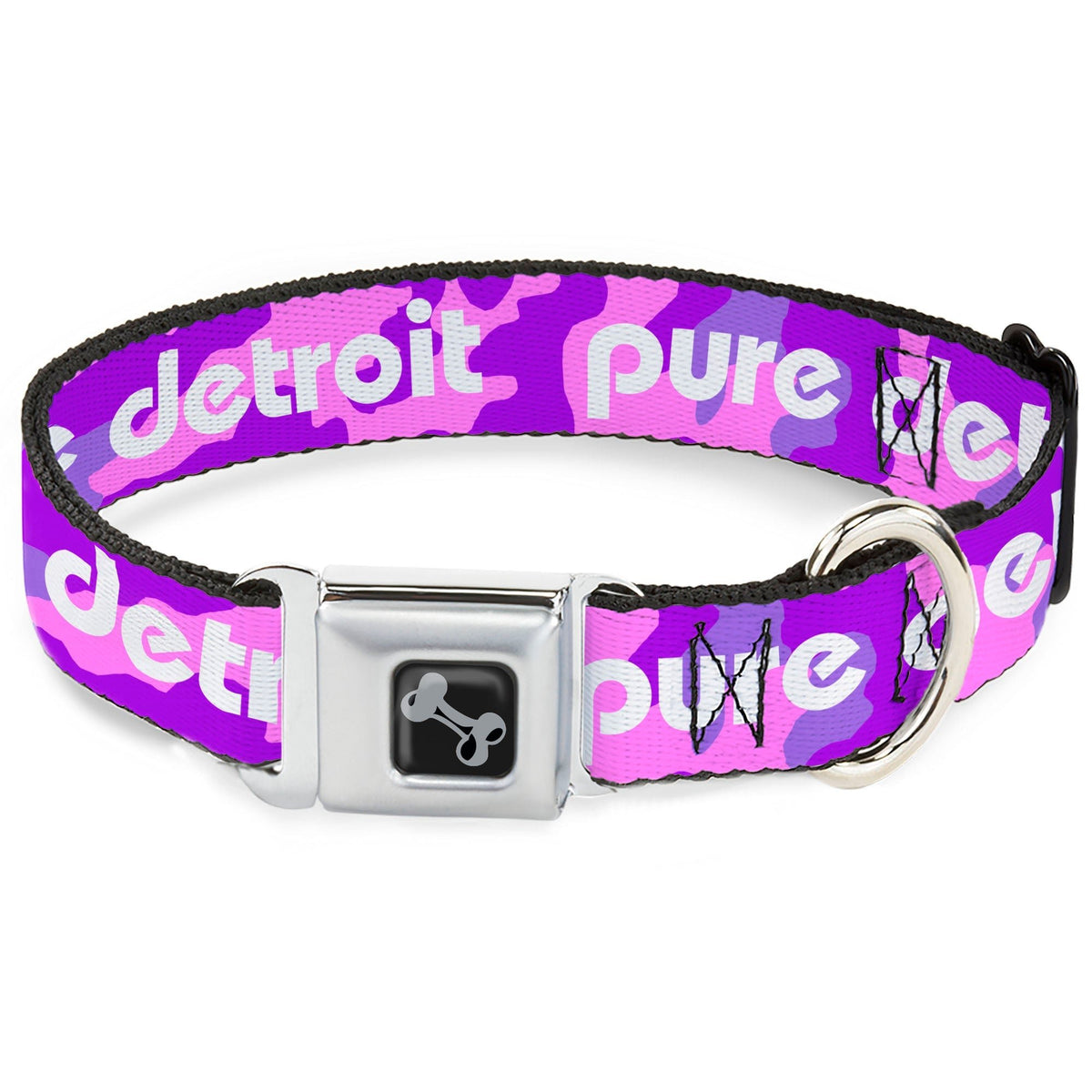 Pure Detroit Seatbelt Dog Collar - Camo Pink / Purple / White Seatbelt Buckle Dog Collars