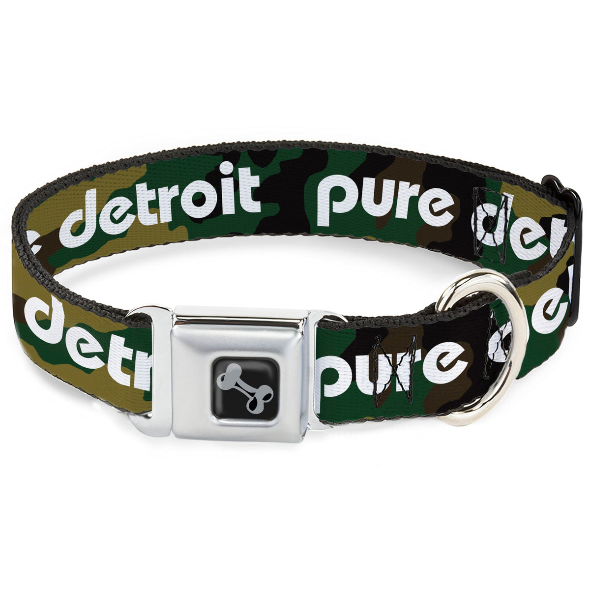 Pure Detroit Seatbelt Buckle Collar - Camo Olive/White Dog Collars