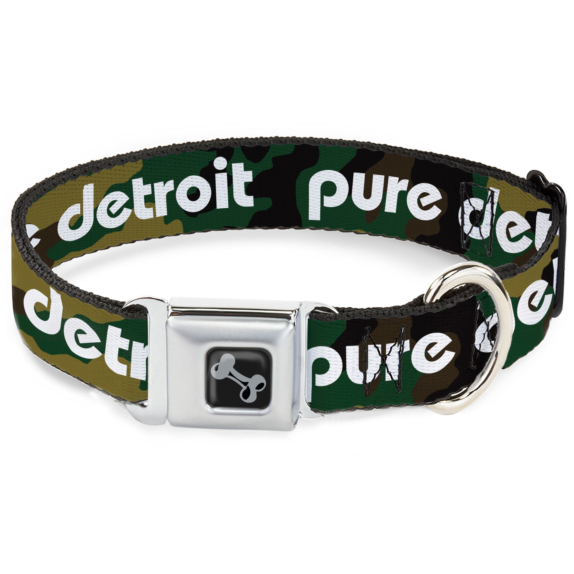 Pure Detroit Seatbelt Buckle Collar - Camo Olive/White Dog Collars