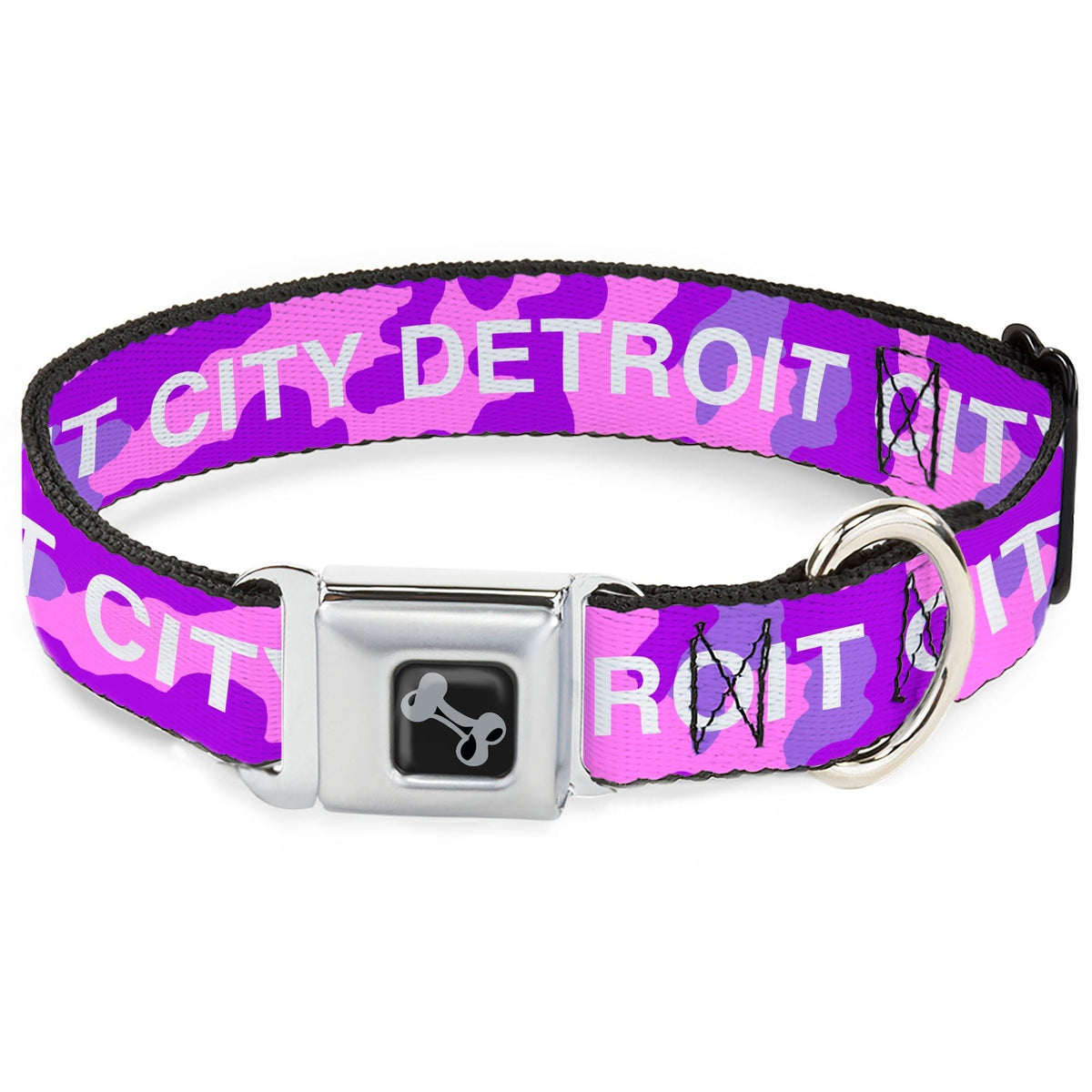 Detroit City Seatbelt Dog Collar - Pink / Purple / White Seatbelt Buckle Collars