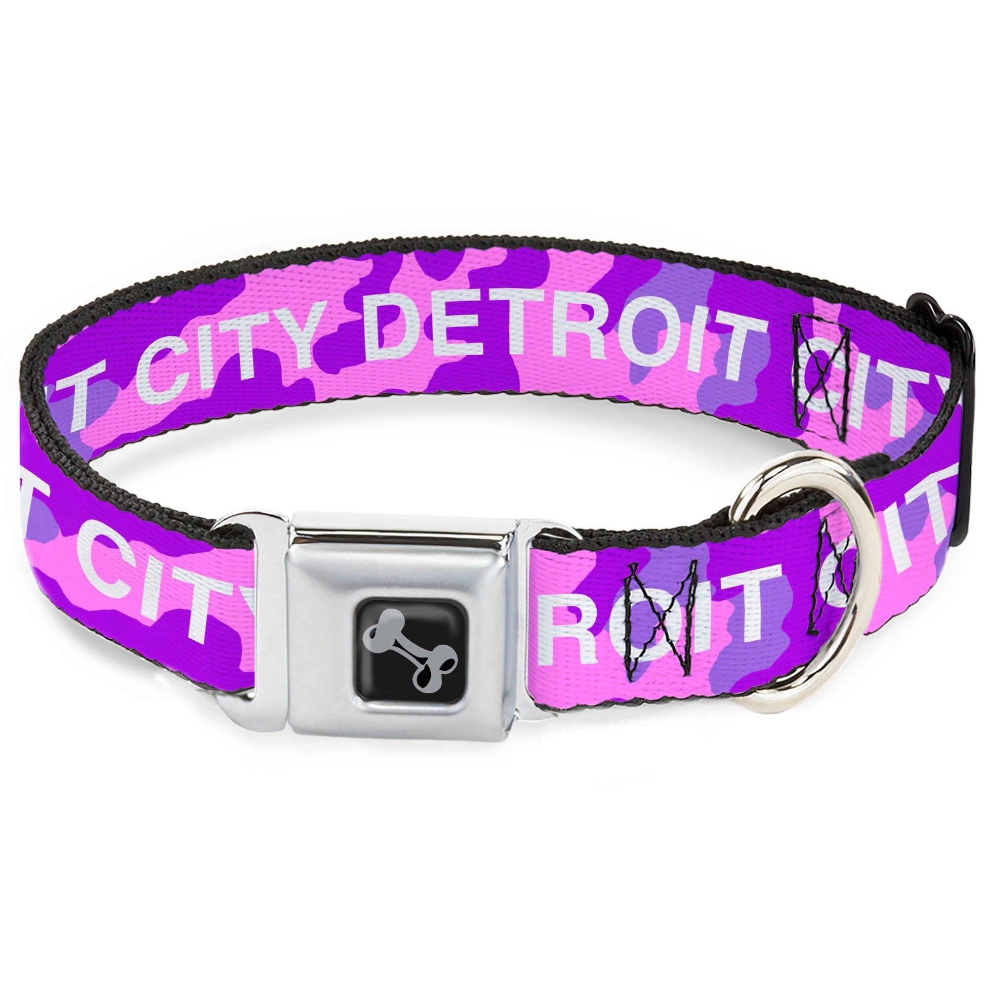 Detroit City Seatbelt Dog Collar - Pink / Purple / White Seatbelt Buckle Collars