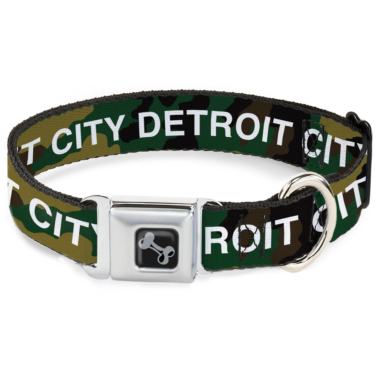 Detroit City Seatbelt Dog Collar - Camo Olive/White Seatbelt Buckle Collars