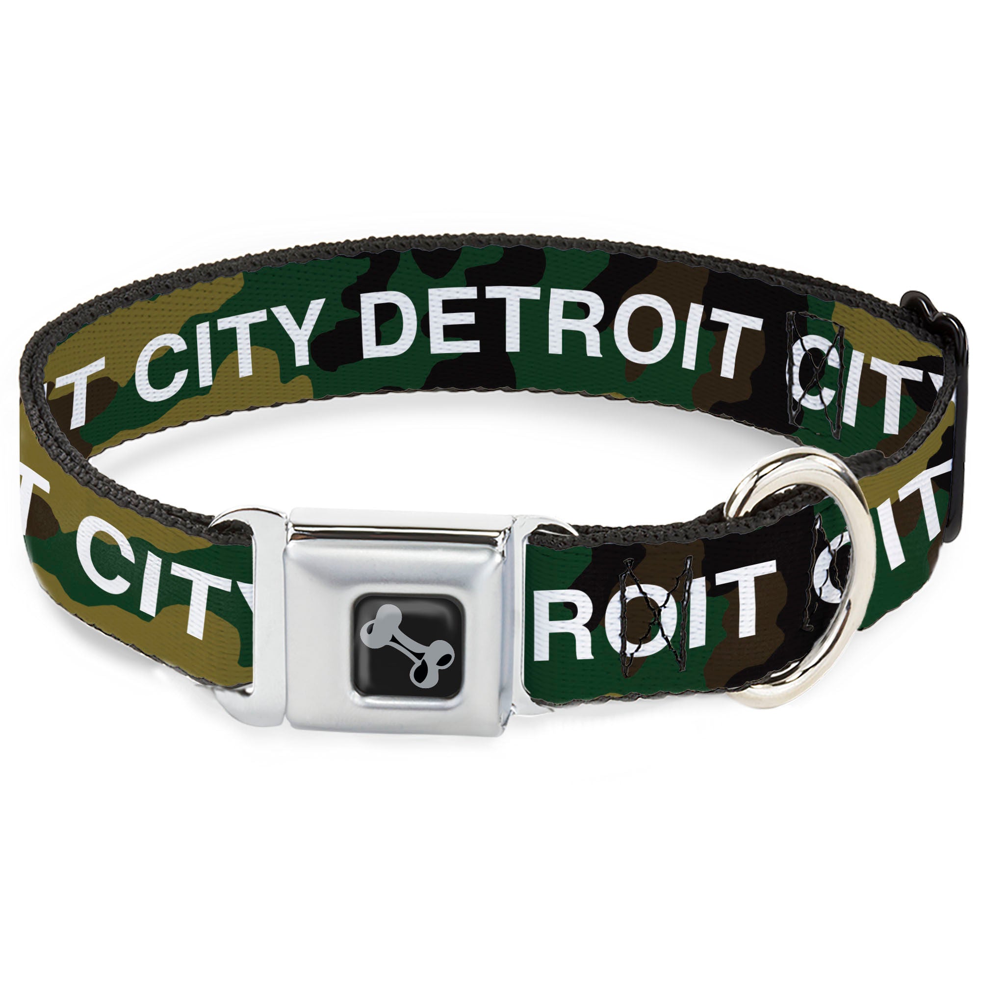 Detroit City Seatbelt Dog Collar - Camo Olive/White Seatbelt Buckle Collars
