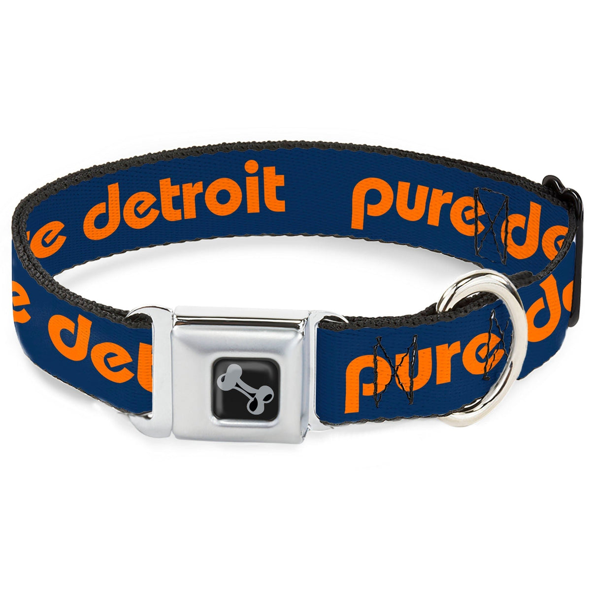 Pure Detroit Seatbelt Dog Collar - Navy / Bright Orange Seatbelt Buckle Dog Collars