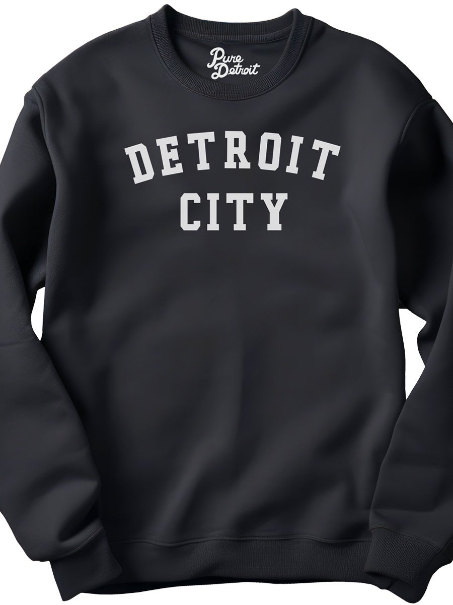 Detroit City Unisex Premium Sponge Fleece Sweatshirt - White / Black Clothing