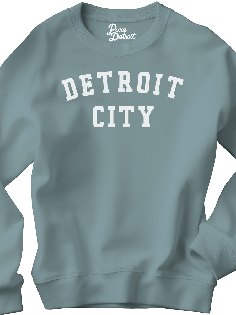 Detroit City Unisex Premium Sponge Fleece Sweatshirt - White / Lagoon Clothing   