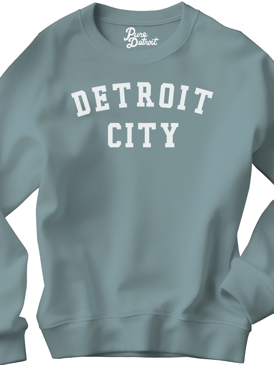 Detroit City Unisex Premium Sponge Fleece Sweatshirt - White / Lagoon Clothing