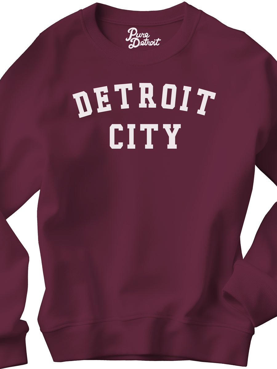 Detroit City Unisex Premium Sponge Fleece Sweatshirt - White / Maroon Clothing