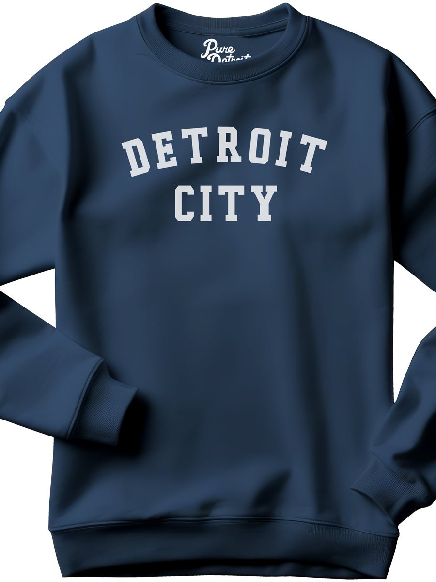 Detroit City Unisex Premium Sponge Fleece Sweatshirt - White / Navy Clothing