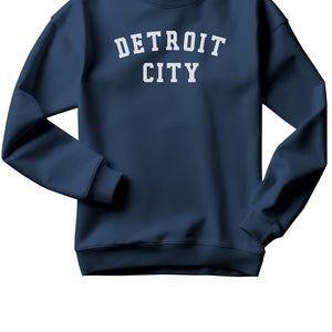 Detroit City Unisex Premium Sponge Fleece Sweatshirt - White / Navy Clothing   