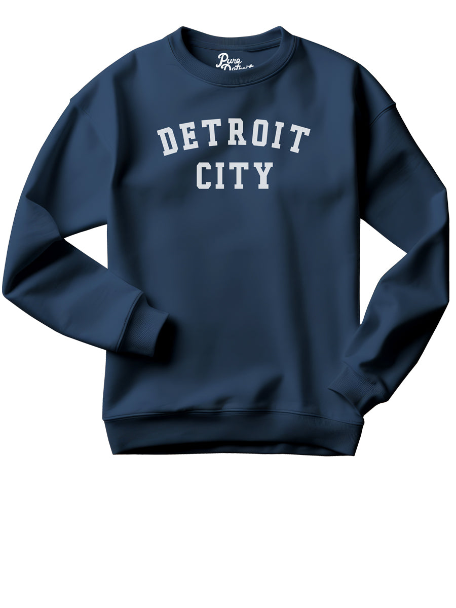 Detroit City Unisex Premium Sponge Fleece Sweatshirt - White / Navy Clothing   