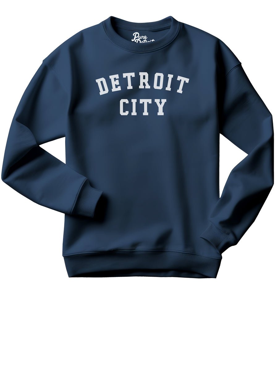 Detroit City Unisex Premium Sponge Fleece Sweatshirt - White / Navy Clothing