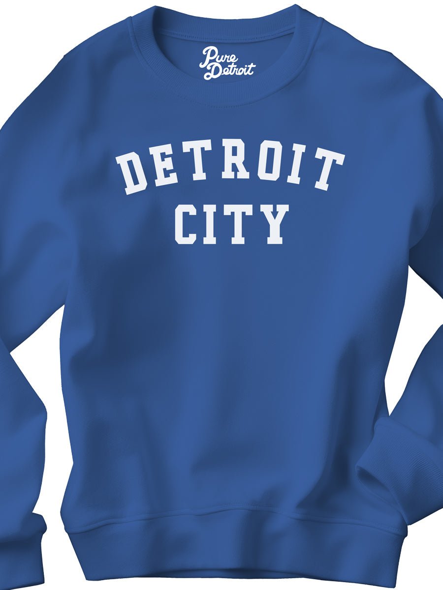 Detroit City Unisex Premium Sponge Fleece Sweatshirt - White / Royal Clothing