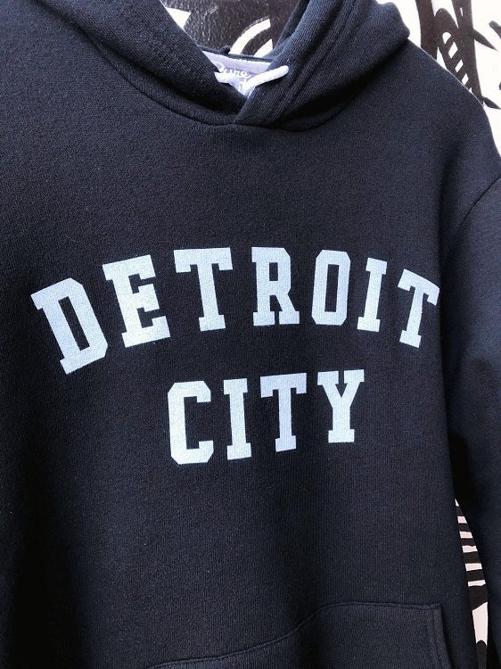 Detroit City Pullover Sponge Fleece Hooded Sweatshirt / White + Black / Unisex