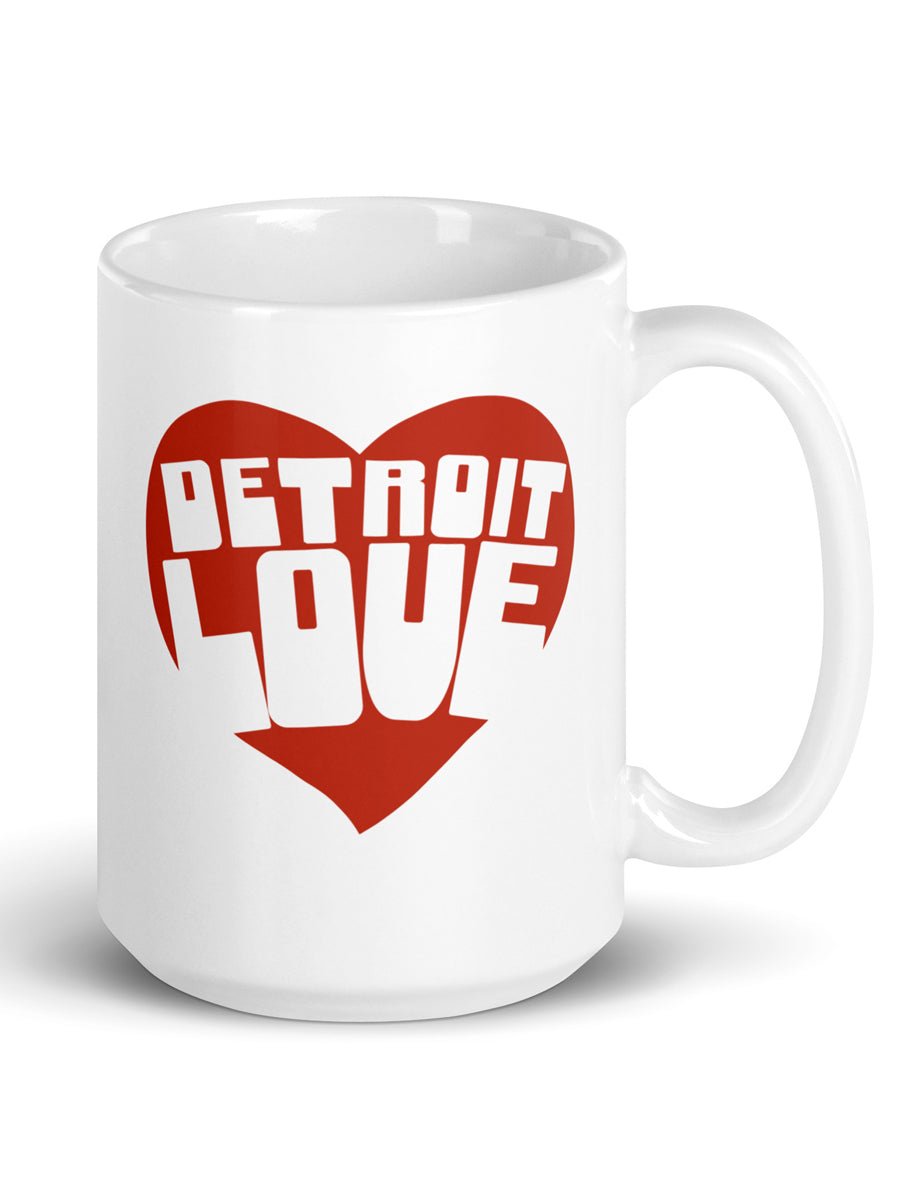 Detroit Love Ceramic Coffee Mug 15 oz - White / Red Coffee Mug