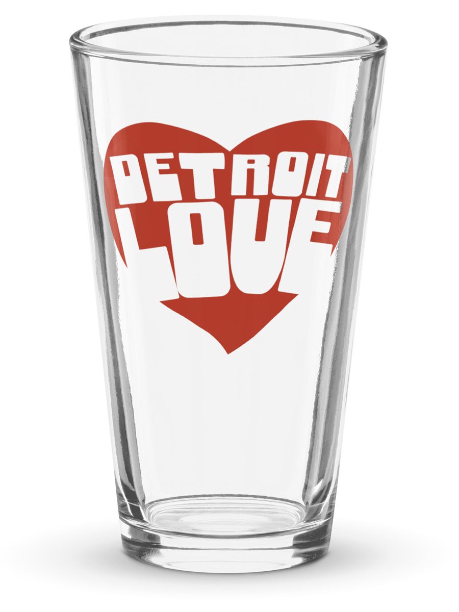 Detroit Love Pint Glass - Red 16 oz