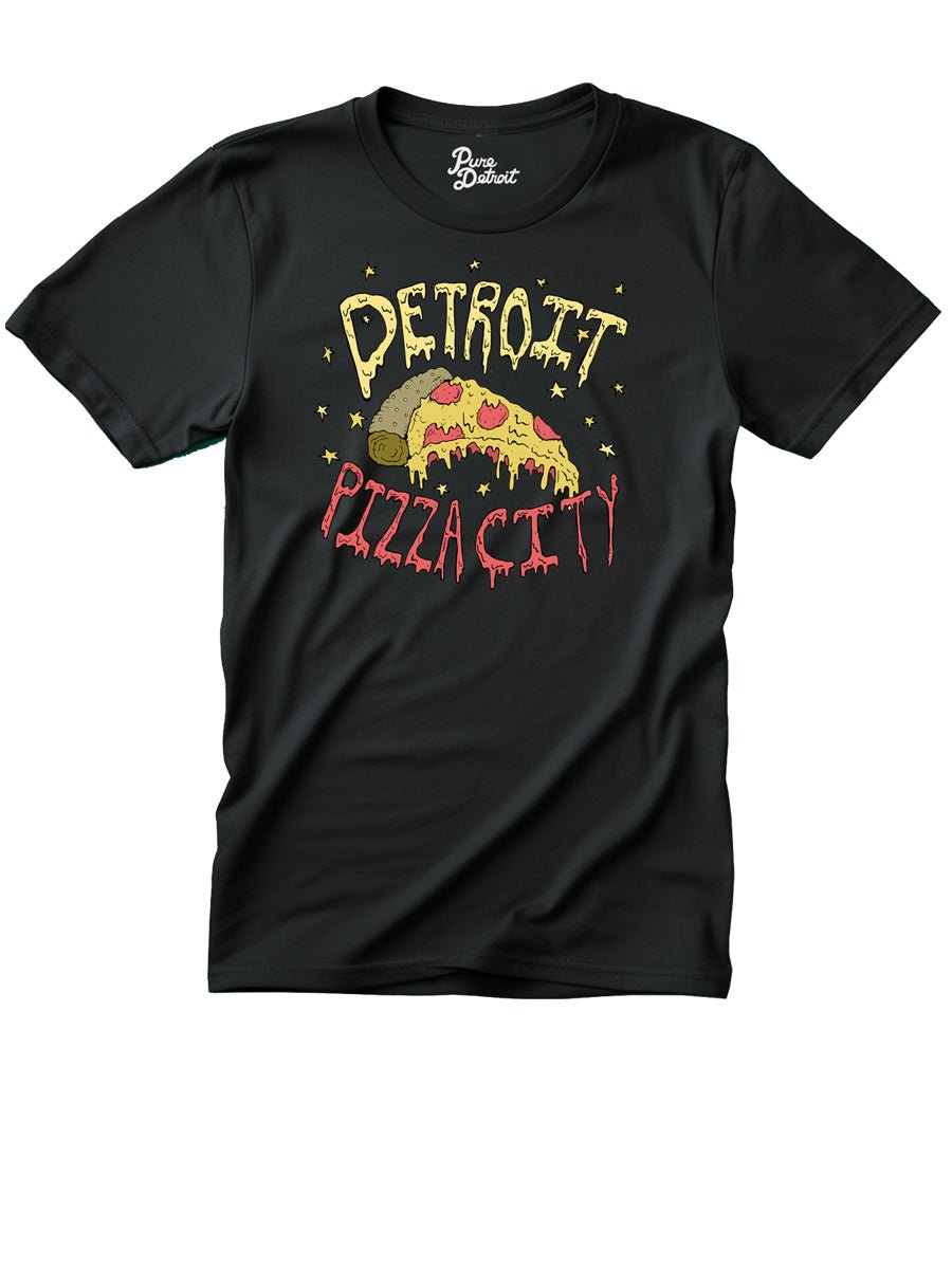 Detroit Pizza City Premium Unisex T-shirt - Round Slice - Black T-Shirt