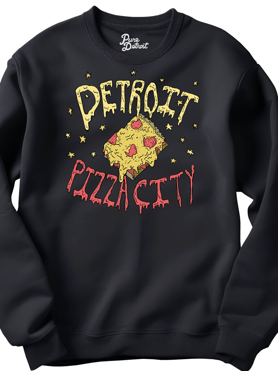 Detroit Pizza City Premium Unisex Sweatshirt - Square Slice - Black sweatshirt