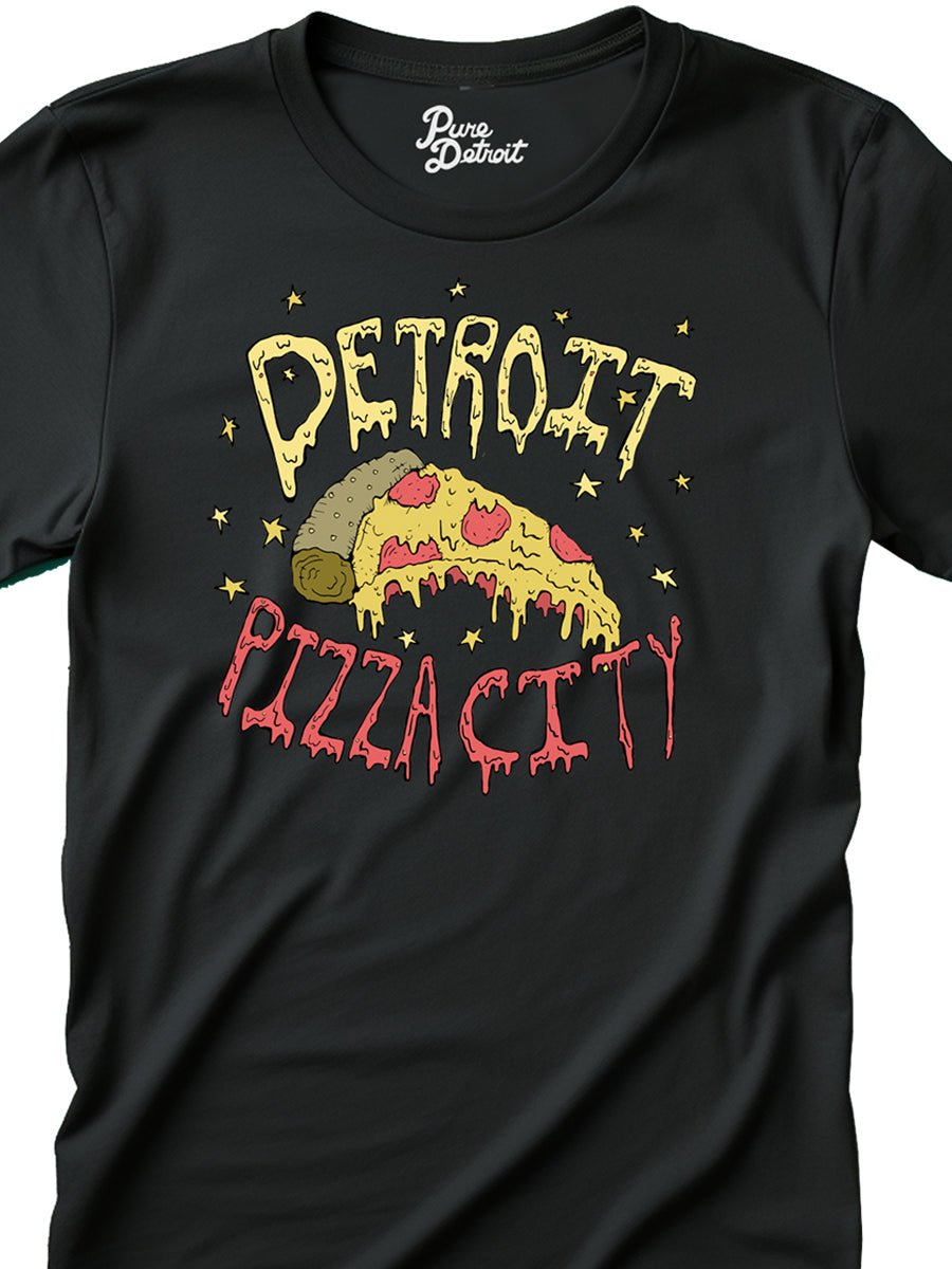 Detroit Pizza City Premium Unisex T-shirt - Round Slice - Black T-Shirt