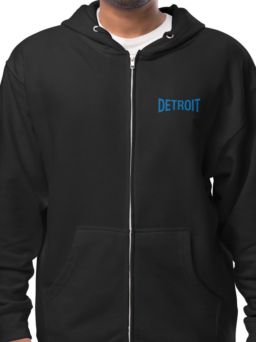 Detroit Champ Premium Unisex Fleece Zip Hoodie - Black / Blue hoodie